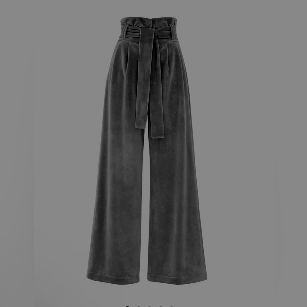 Wide Leg Paperbag Waist Pants with Self Tie - black velvet